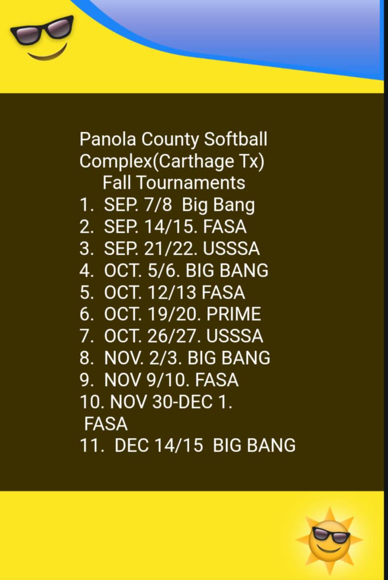 Panola County Softball Complex Fall Tournaments