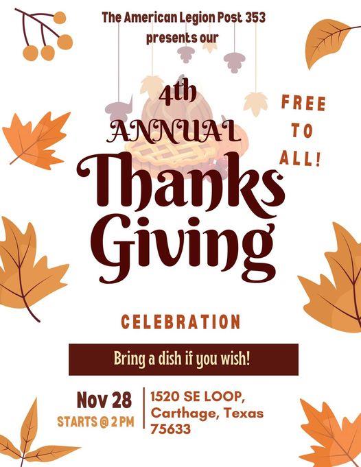 4th Annual Thanksgiving Celebration American Legion Post 353