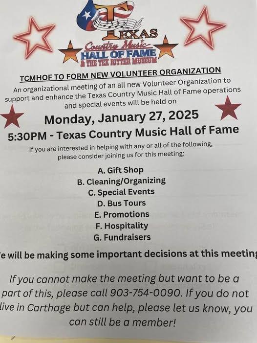 Texas Country Music Hall of Fame - Volunteer Meeting