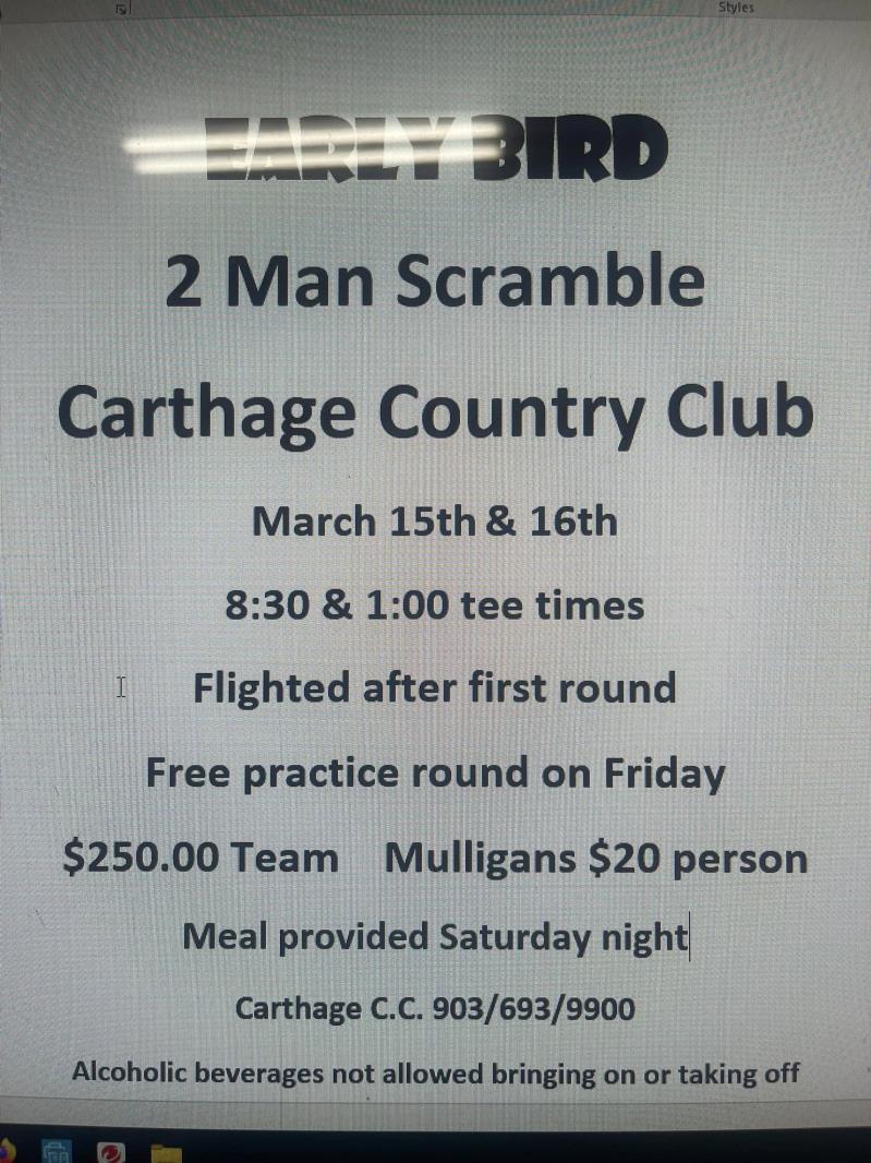 Early Bird 2 Man Scramble - Carthage Country Club